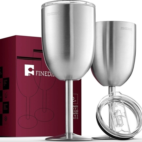 FineDine Premium Stainless Insulated Steel Wine Glasses 12 Oz. – Set of 2 - Picture 1 of 6